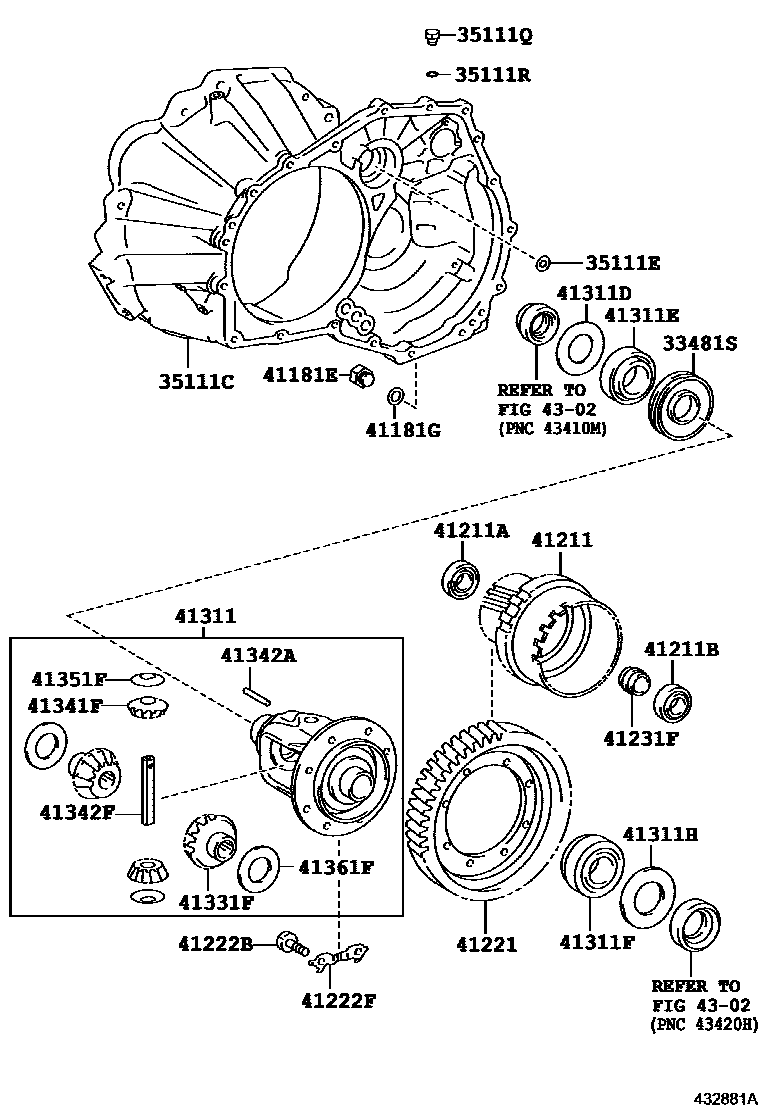 Toyota COROLLA 前桥壳和差速器 EPC diagram — 432881A