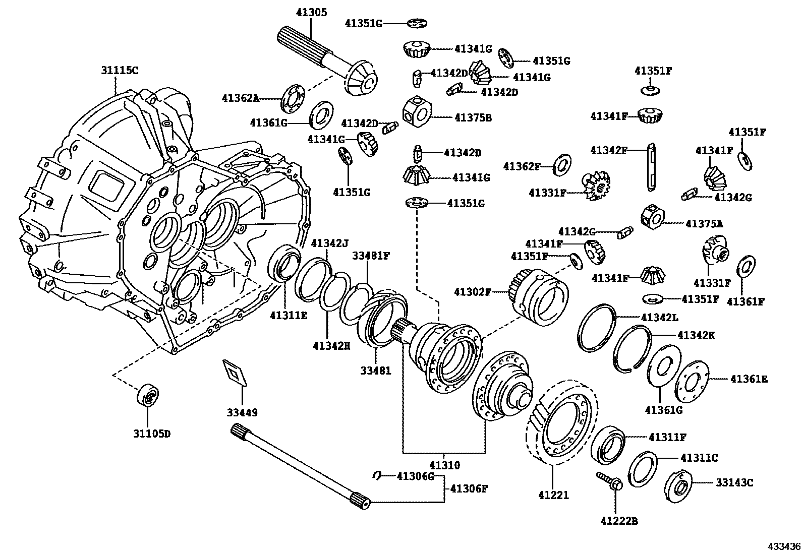 Toyota COROLLA 前桥壳和差速器 EPC diagram — 433436