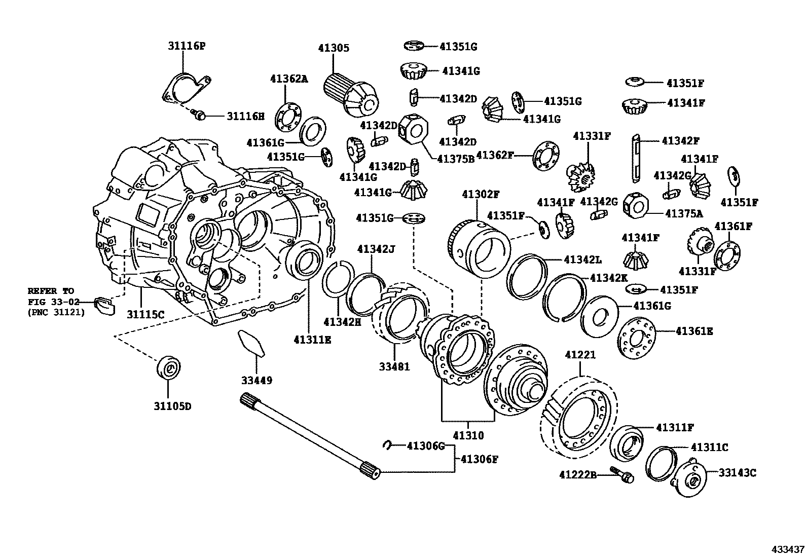 Toyota COROLLA 前桥壳和差速器 EPC diagram — 433437