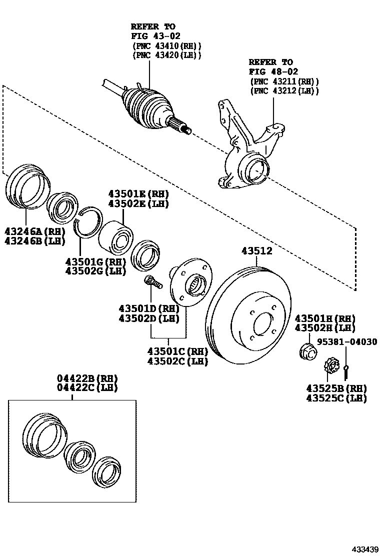 Toyota COROLLA Front Axle Hub EPC diagram — 433439
