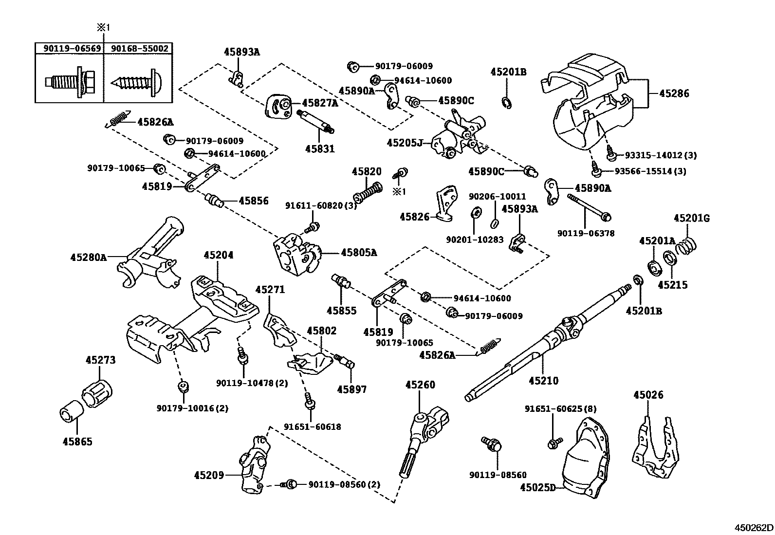 Toyota COROLLA Steering Column & Shaft EPC diagram — 450262D