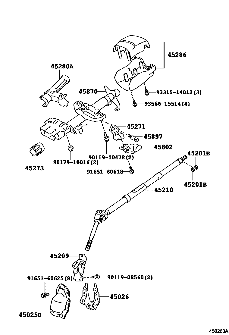 Toyota COROLLA Steering Column & Shaft EPC diagram — 450263A