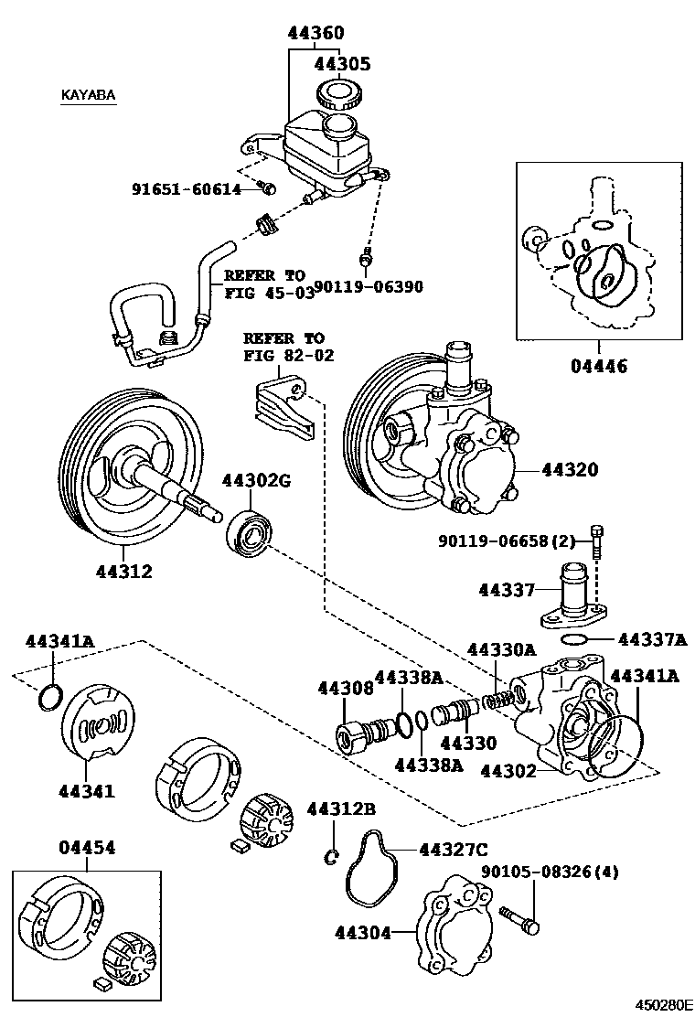 Toyota COROLLA 叶片泵和储油罐(动力转向) EPC diagram — 450280E
