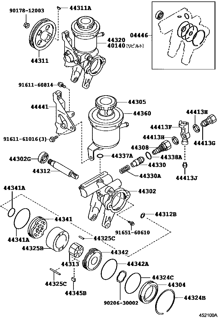 Toyota COROLLA 叶片泵和储油罐(动力转向) EPC diagram — 452100A