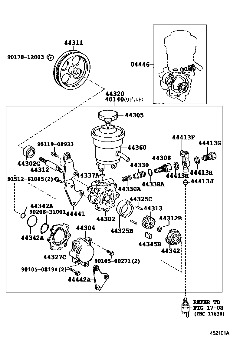 Toyota COROLLA 叶片泵和储油罐(动力转向) EPC diagram — 452101A
