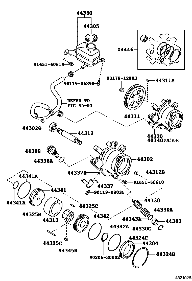 Toyota COROLLA 叶片泵和储油罐(动力转向) EPC diagram — 452102B