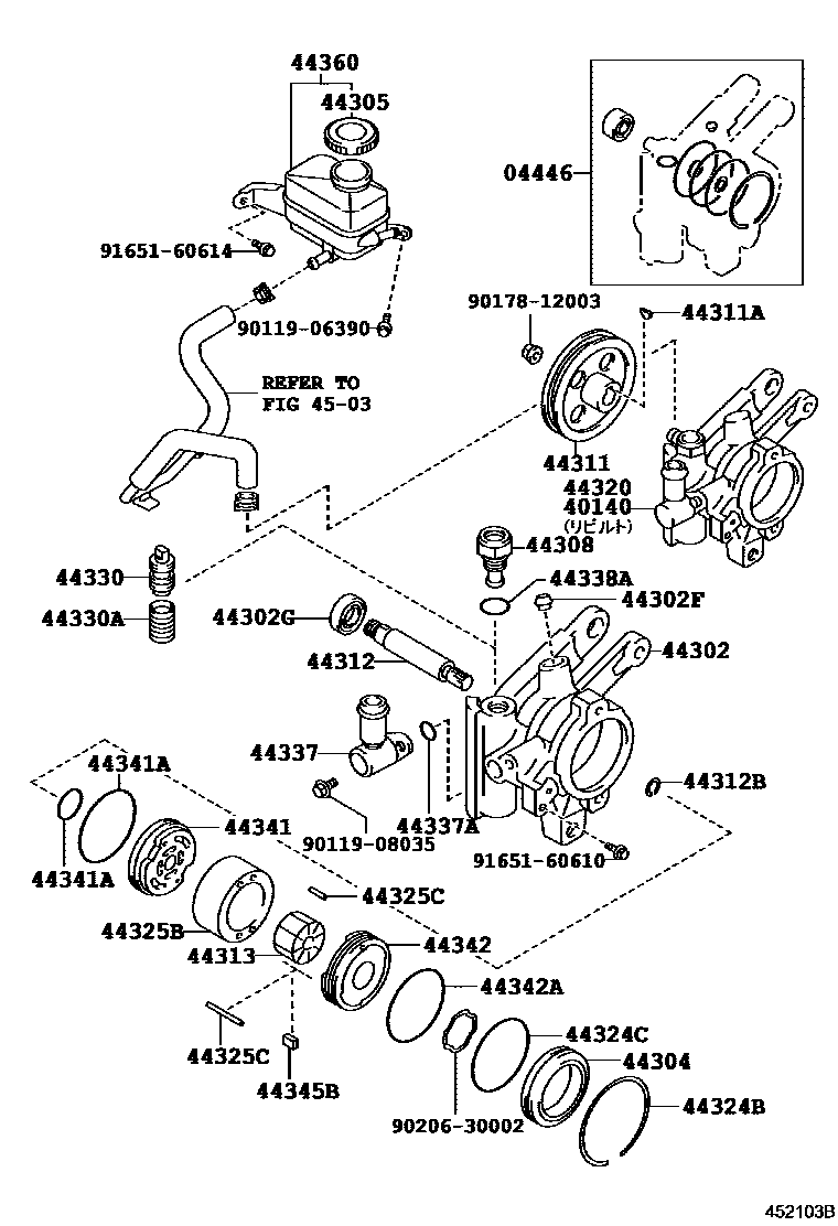 Toyota COROLLA 叶片泵和储油罐(动力转向) EPC diagram — 452103B
