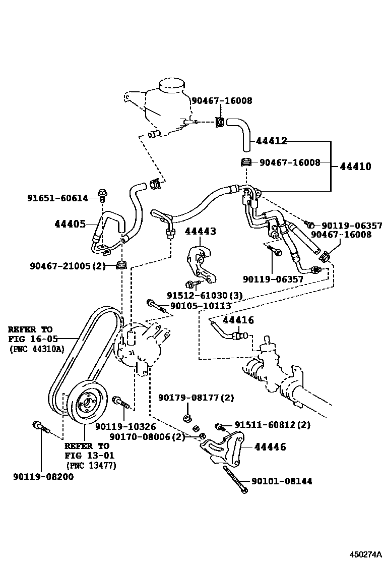 Toyota COROLLA 动力转向配管 EPC diagram — 450274A