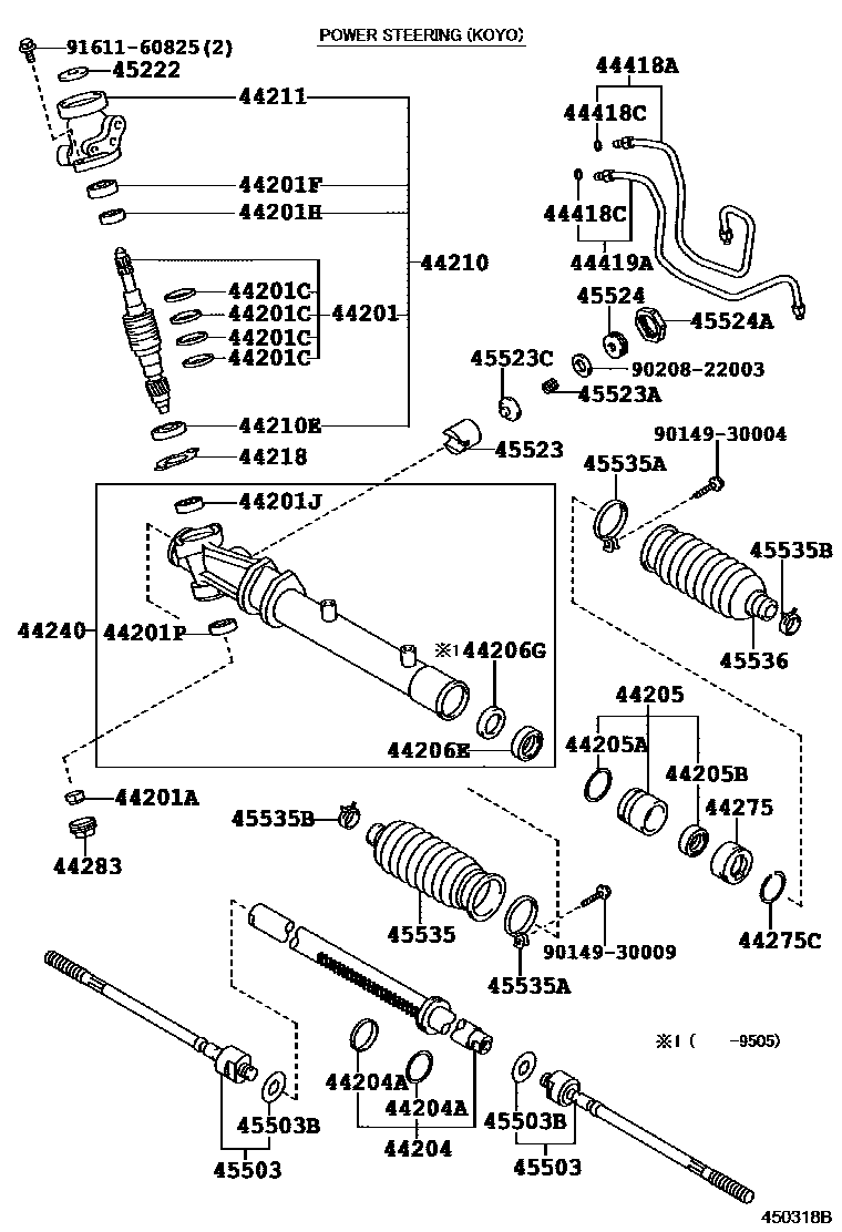 Toyota COROLLA 前转向齿轮和连杆 EPC diagram — 450318B