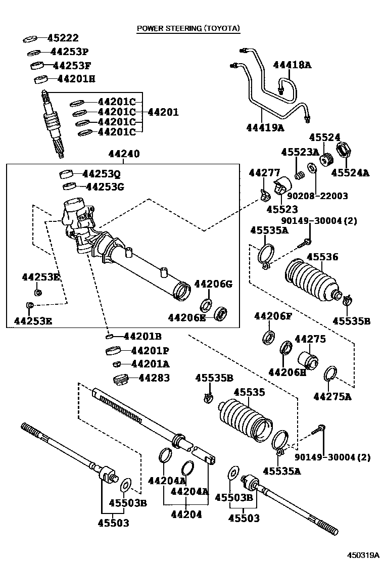 Toyota COROLLA 前转向齿轮和连杆 EPC diagram — 450319A