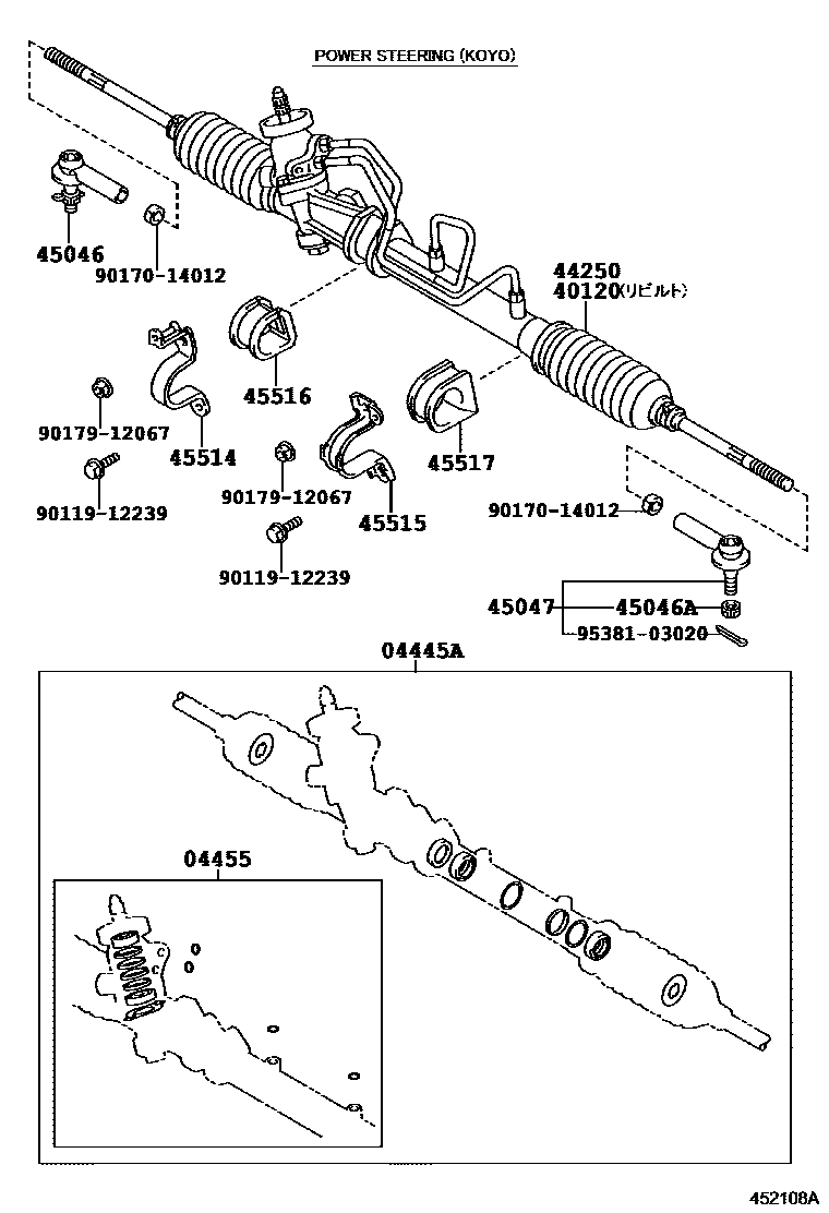 Toyota COROLLA 前转向齿轮和连杆 EPC diagram — 452108A