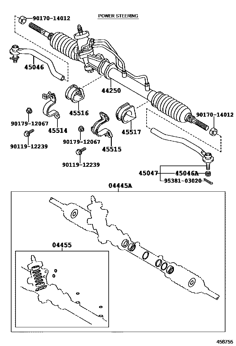 Toyota COROLLA 前转向齿轮和连杆 EPC diagram — 456755