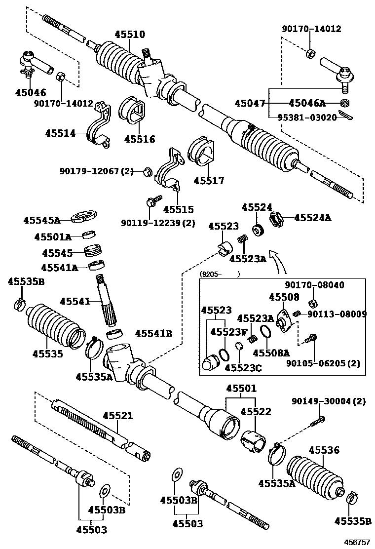 Toyota COROLLA 前转向齿轮和连杆 EPC diagram — 456757