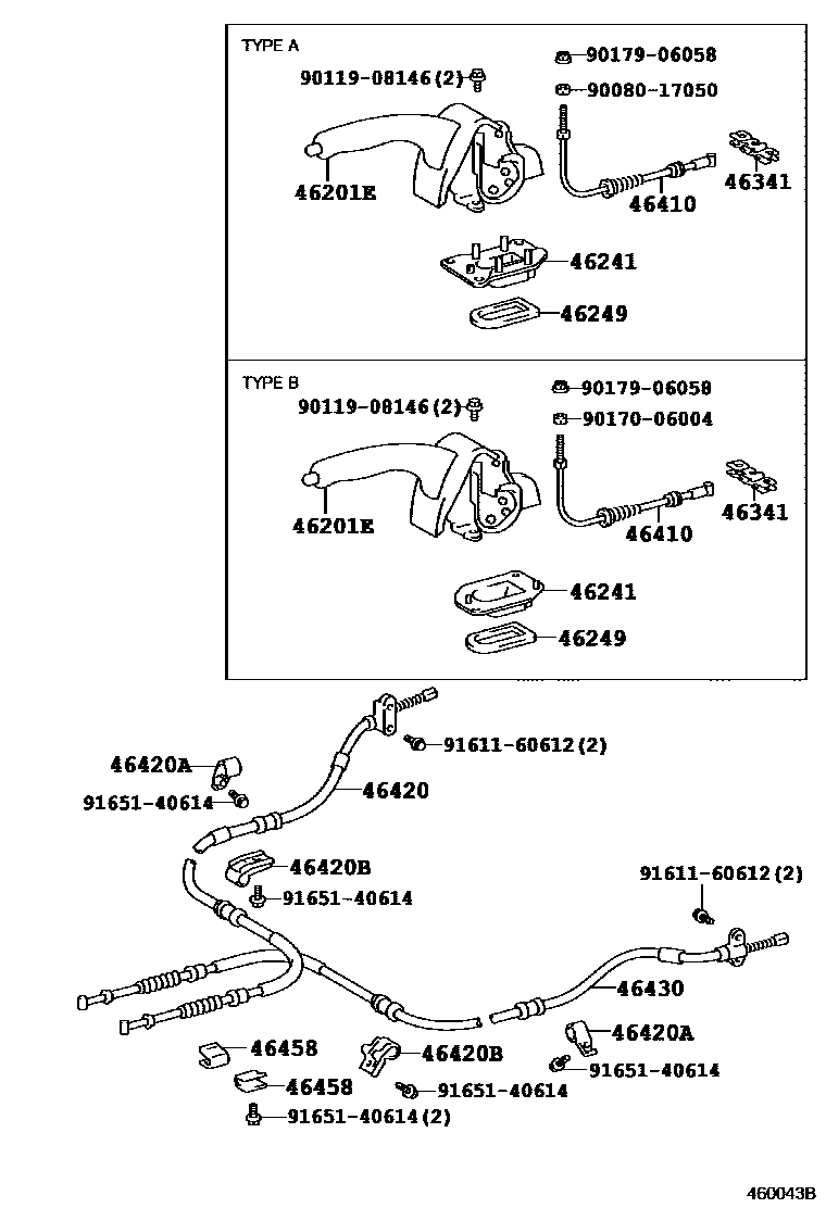 Toyota COROLLA Parking Brake & Cable EPC diagram — 460043B