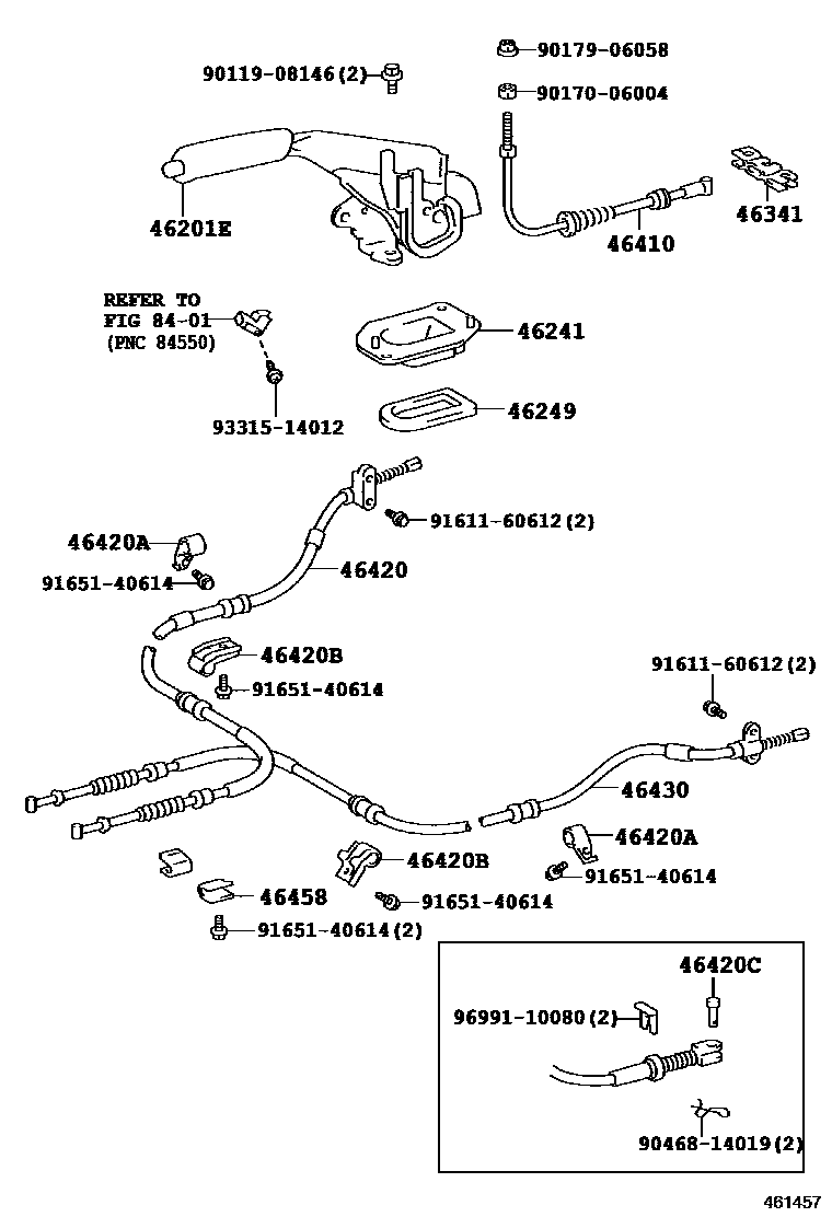 Toyota COROLLA Parking Brake & Cable EPC diagram — 461457