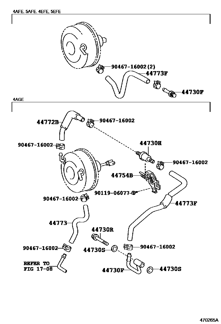 Toyota COROLLA 制动助力器和真空管 EPC diagram — 470265A