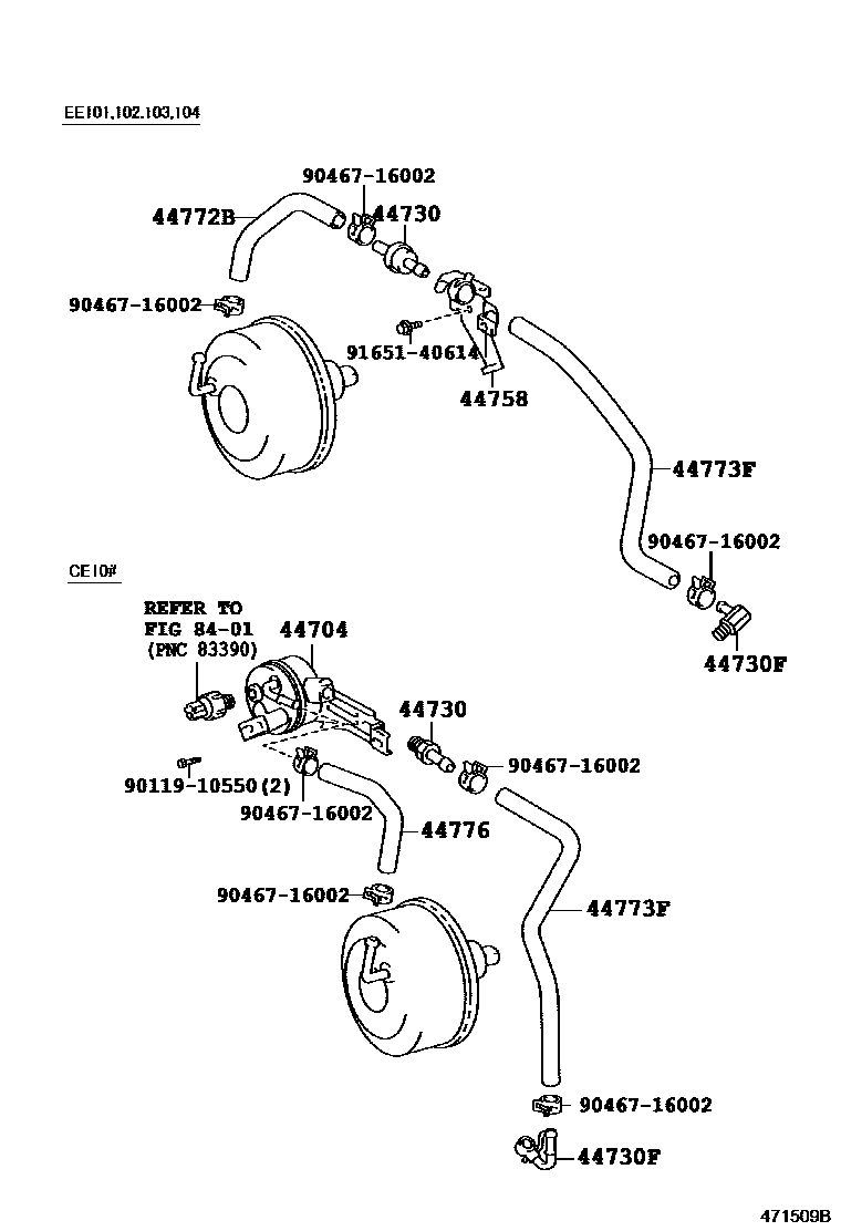 Toyota COROLLA 制动助力器和真空管 EPC diagram — 471509B
