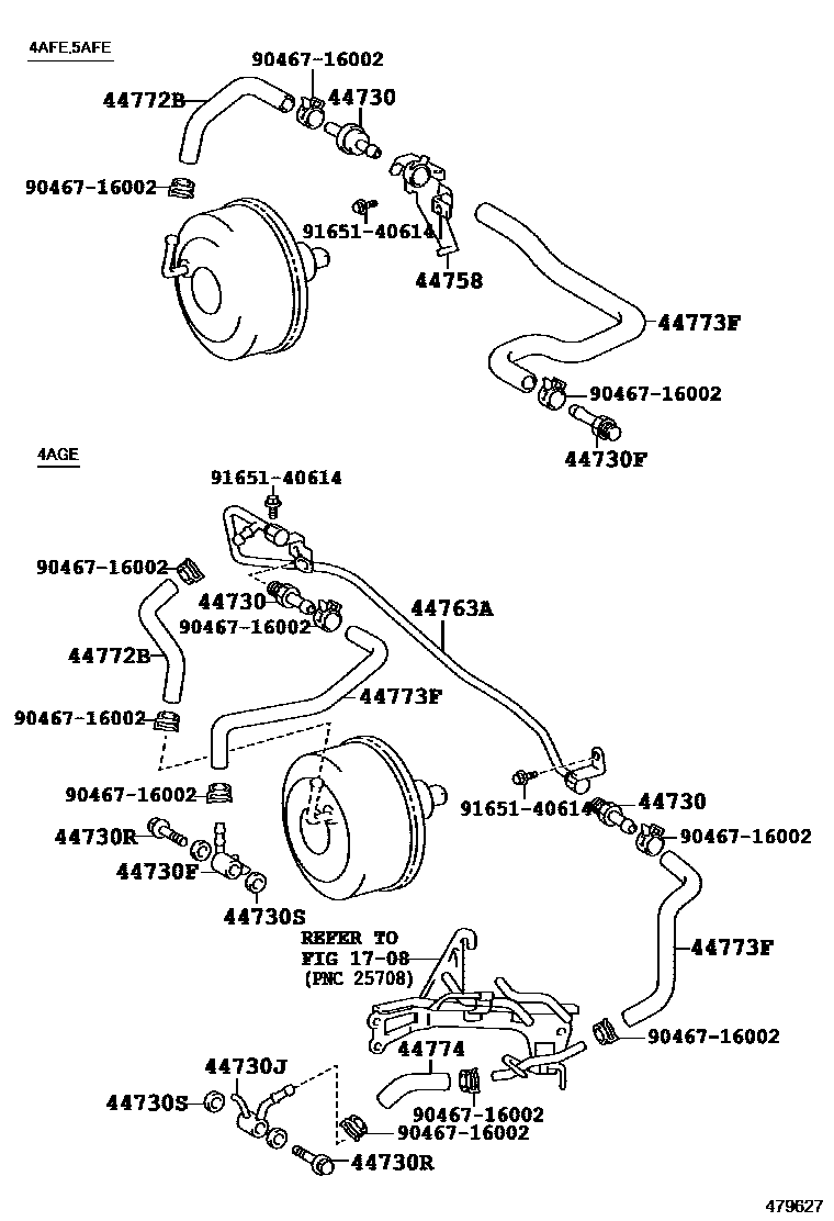 Toyota COROLLA 制动助力器和真空管 EPC diagram — 479627