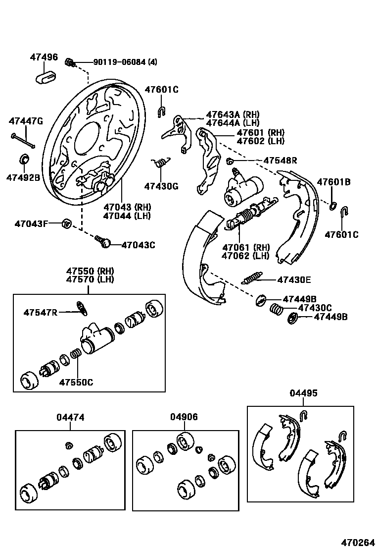 Toyota COROLLA 后鼓式制动器分泵和底板 EPC diagram — 470264
