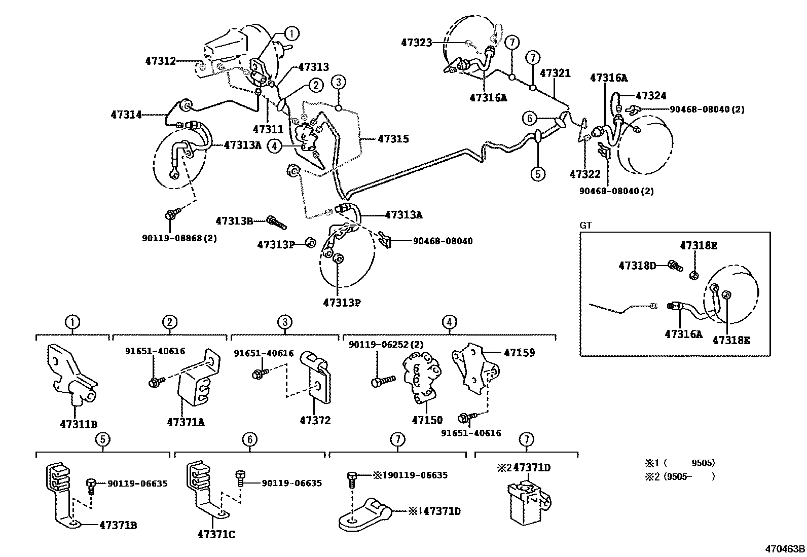 Toyota COROLLA 制动配管和卡箍 EPC diagram — 470463B
