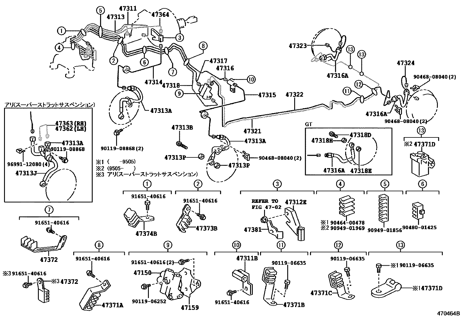Toyota COROLLA 制动配管和卡箍 EPC diagram — 470464B