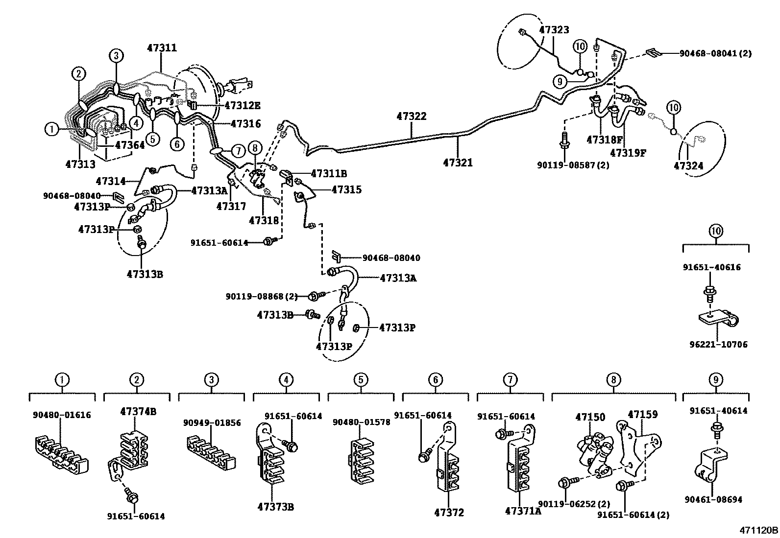 Toyota COROLLA 制动配管和卡箍 EPC diagram — 471120B