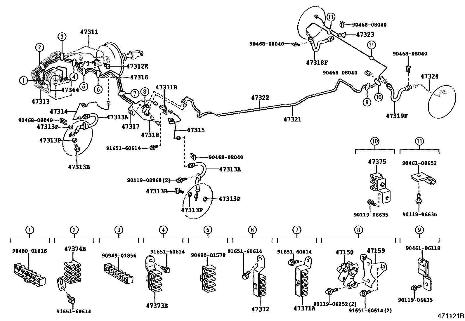 Toyota COROLLA 制动配管和卡箍 EPC diagram — 471121B