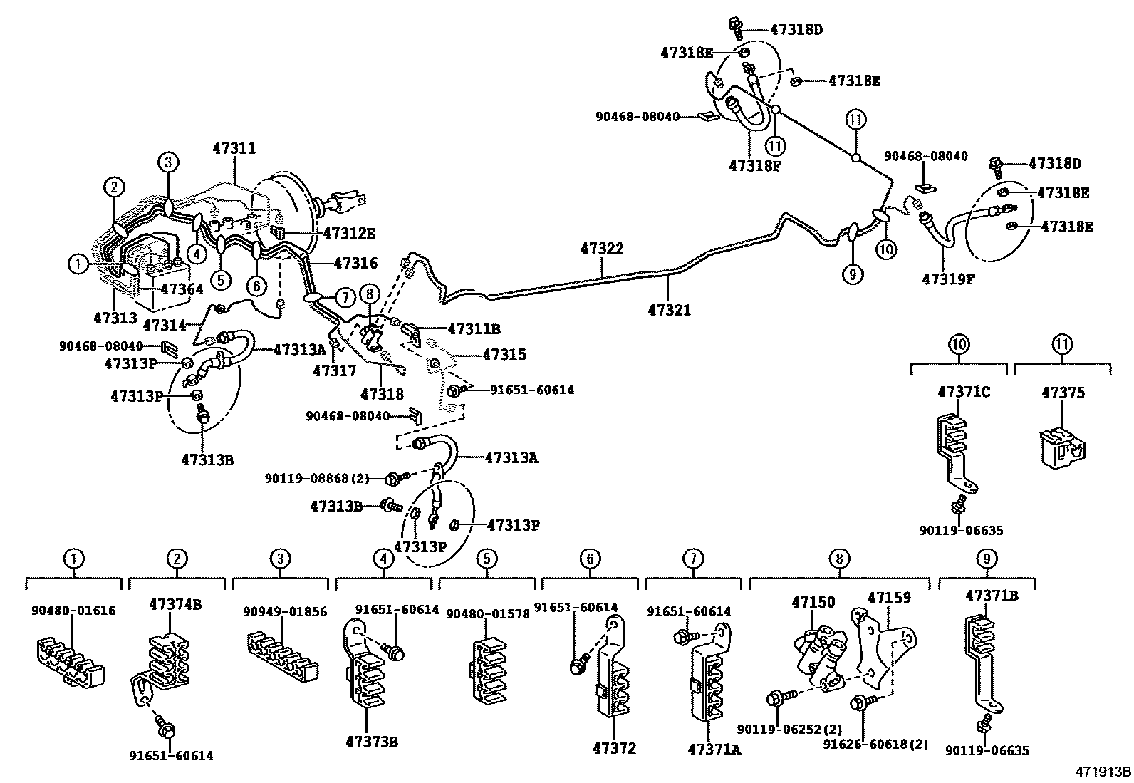 Toyota COROLLA 制动配管和卡箍 EPC diagram — 471913B