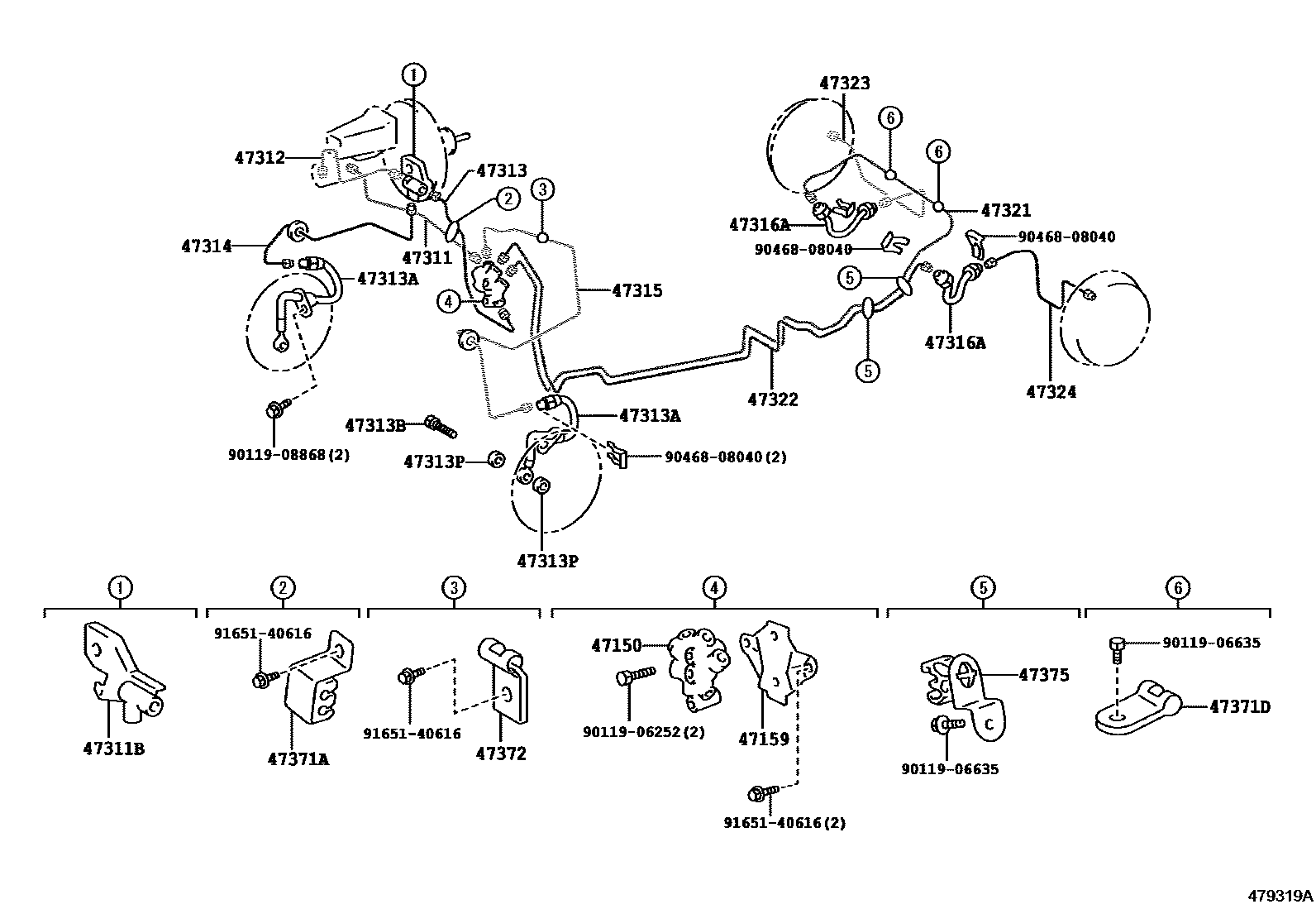 Toyota COROLLA 制动配管和卡箍 EPC diagram — 479319A