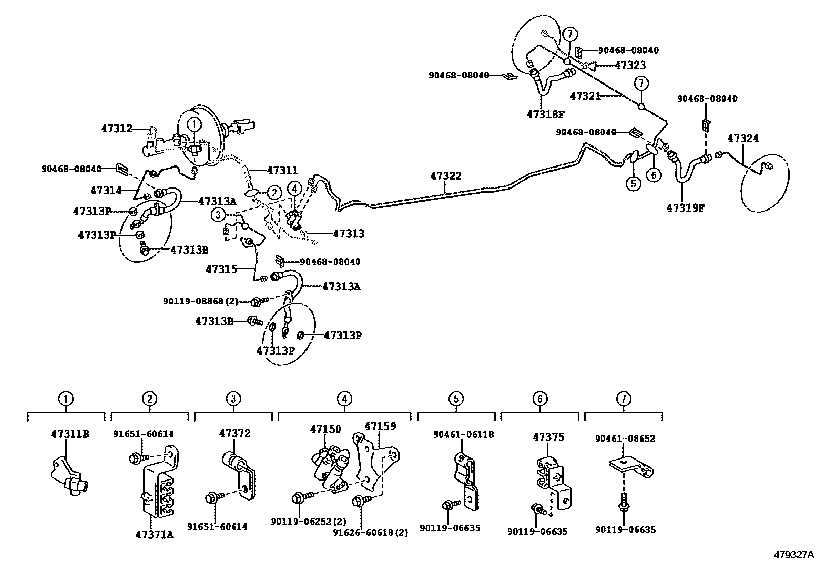 Toyota COROLLA 制动配管和卡箍 EPC diagram — 479327A