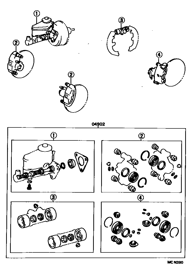 Toyota COROLLA 制动器保养组件 EPC diagram — MCN390
