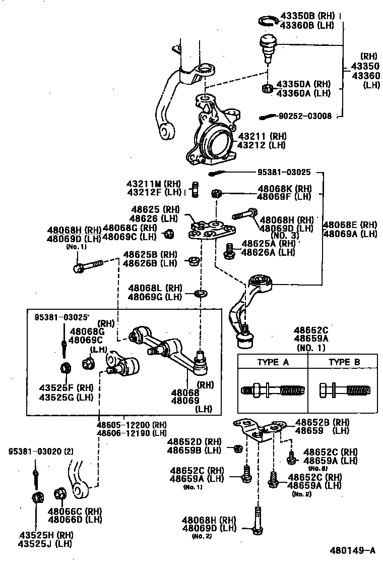Toyota COROLLA 前桥控制臂和转向节 EPC diagram — 480149A
