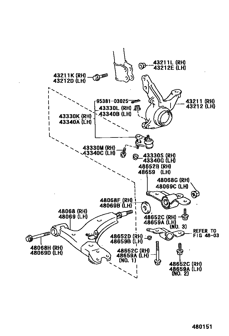 Toyota COROLLA 前桥控制臂和转向节 EPC diagram — 480151