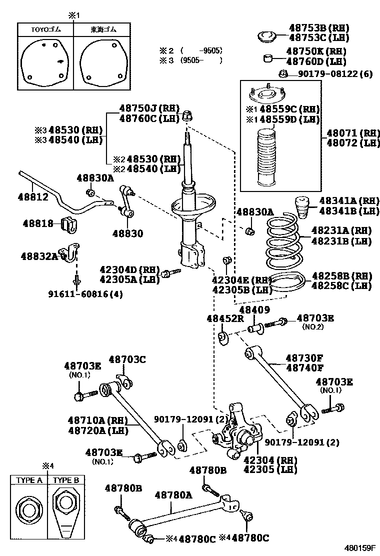 Toyota COROLLA Rear Spring & Shock Absorber EPC diagram — 480159F
