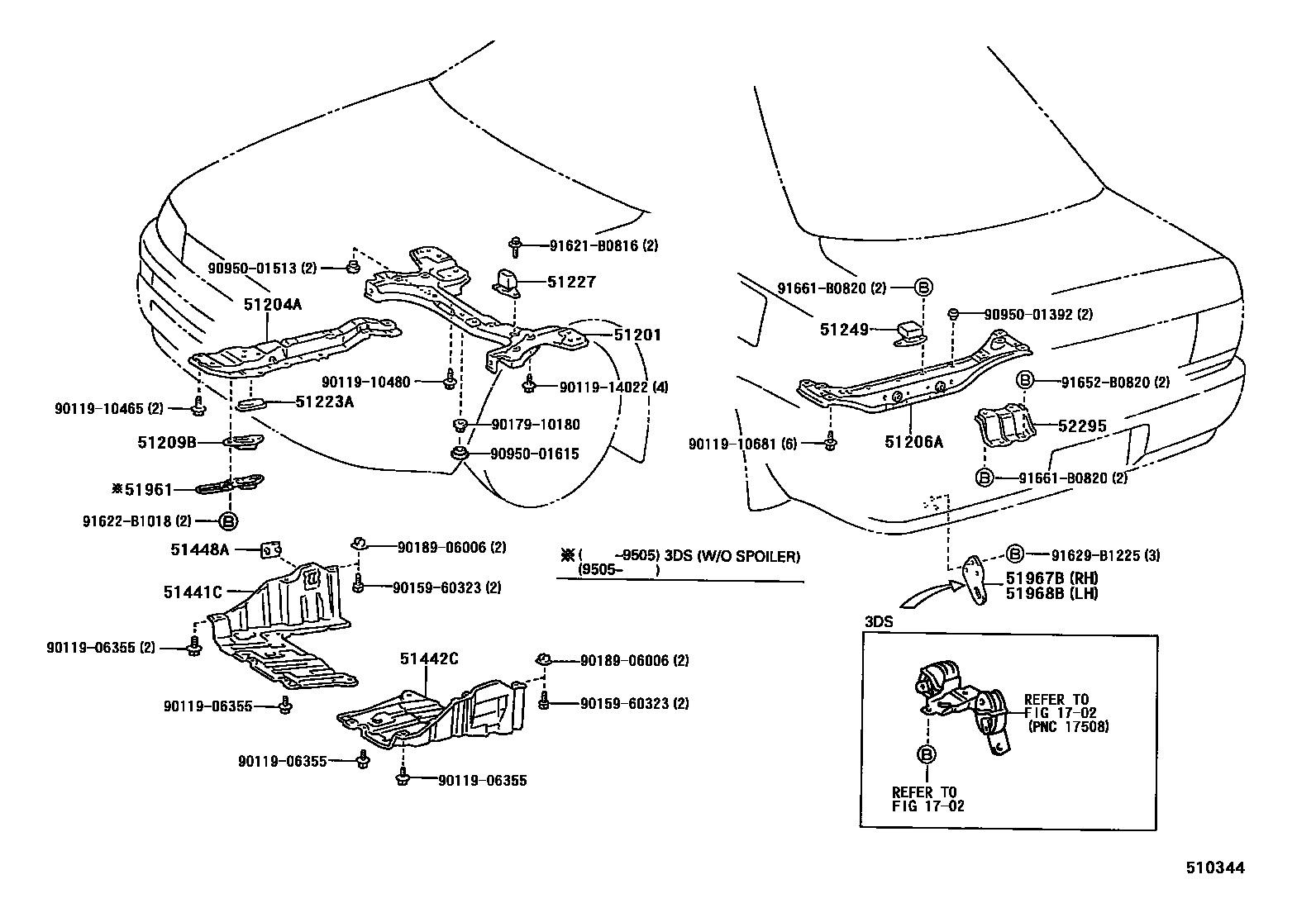 Toyota COROLLA 悬架横梁和发动机底罩 EPC diagram — 510344
