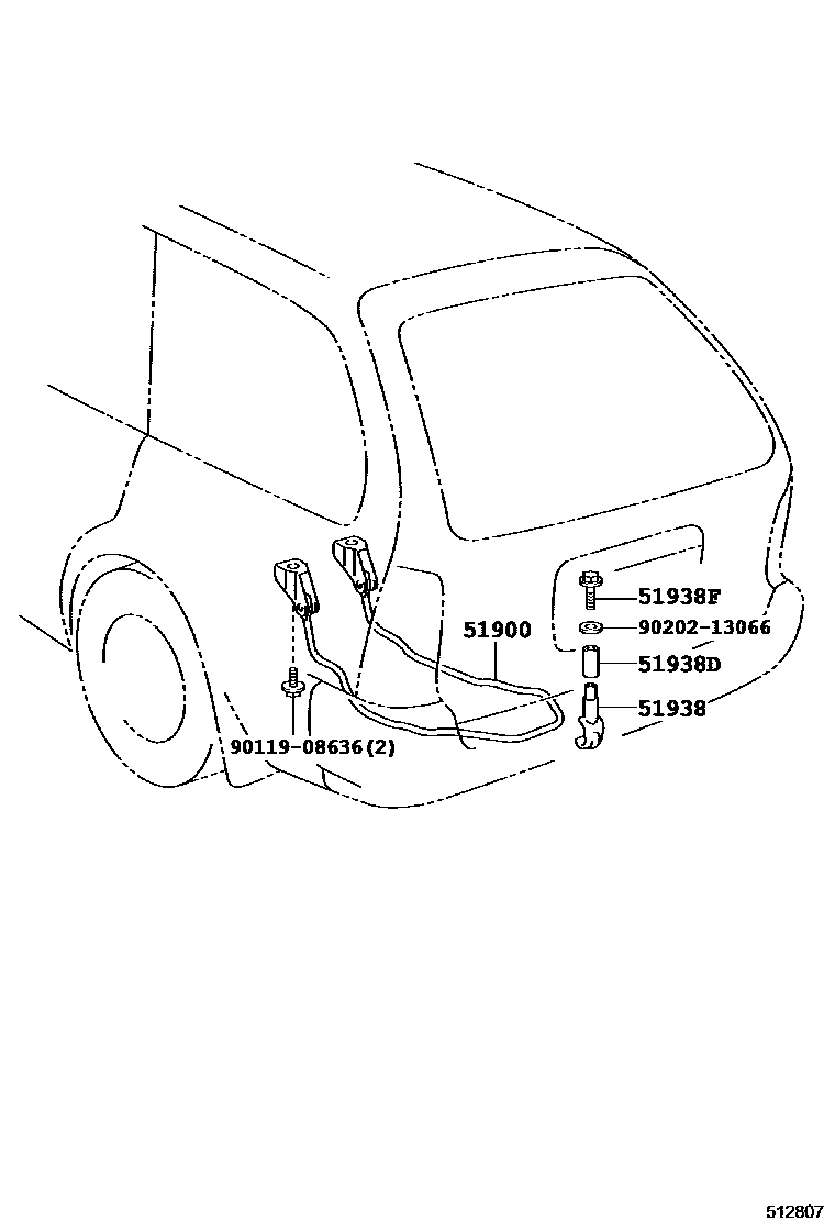 Toyota COROLLA Spare tire rack EPC diagram — 512807