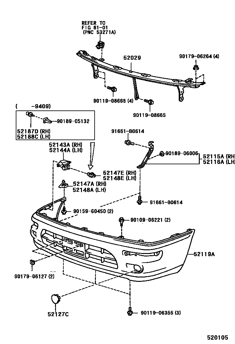 Toyota COROLLA 前保险杠及附件 EPC diagram — 520105