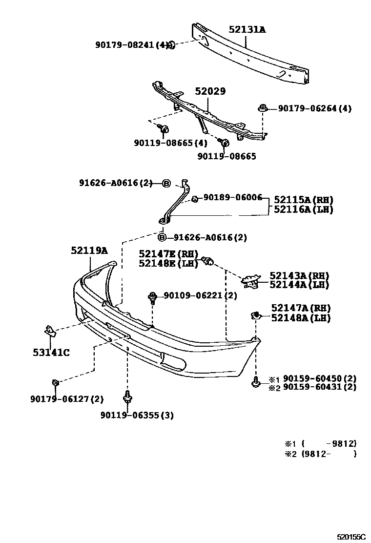 Toyota COROLLA 前保险杠及附件 EPC diagram — 520155C