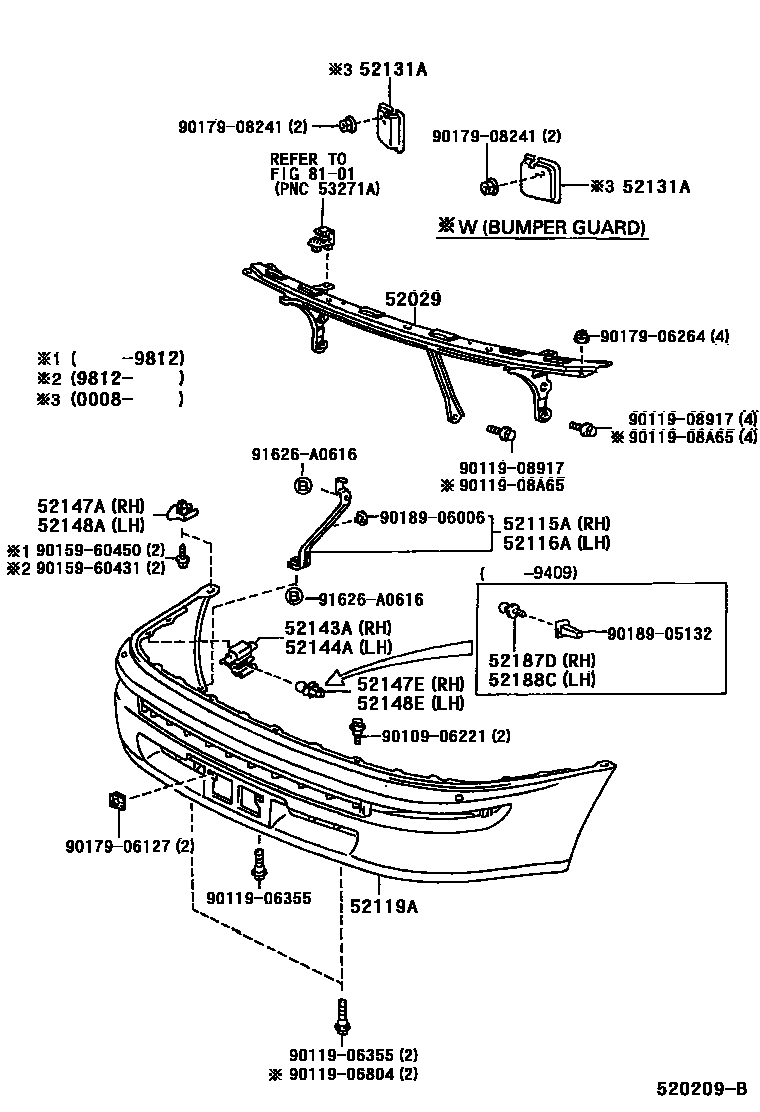 Toyota COROLLA 前保险杠及附件 EPC diagram — 520209B
