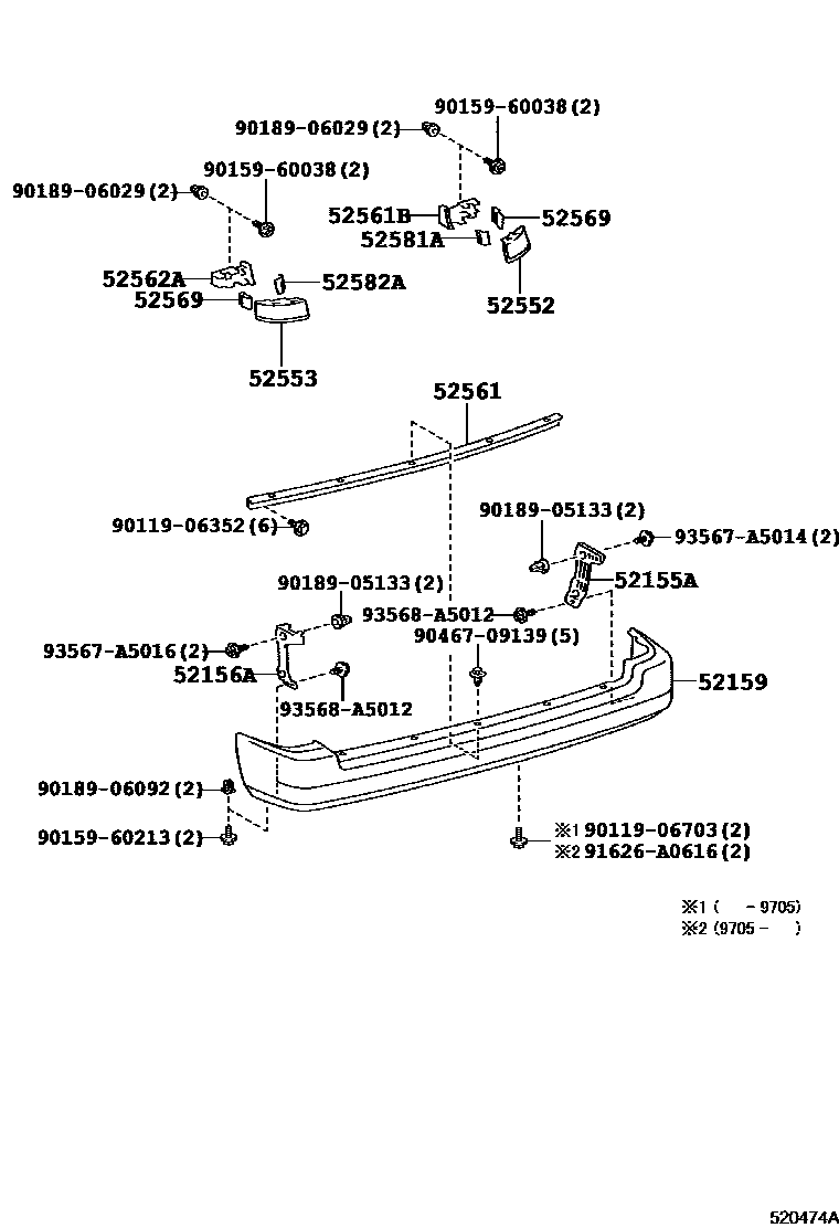 Toyota COROLLA 后保险杠及附件 EPC diagram — 520474A