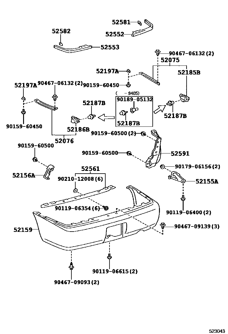 Toyota COROLLA 后保险杠及附件 EPC diagram — 523043