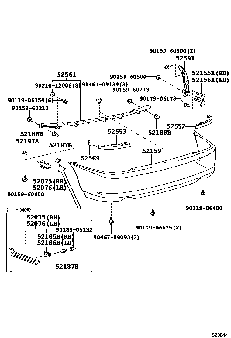 Toyota COROLLA 后保险杠及附件 EPC diagram — 523044