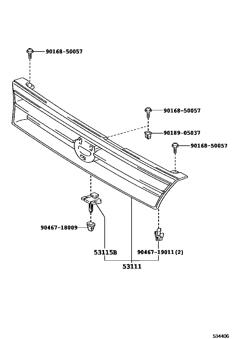 Toyota COROLLA radiator grille EPC diagram — 534406