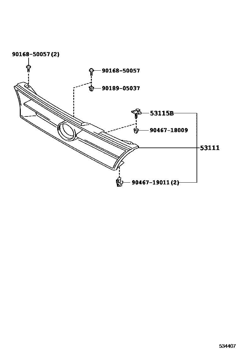 Toyota COROLLA radiator grille EPC diagram — 534407
