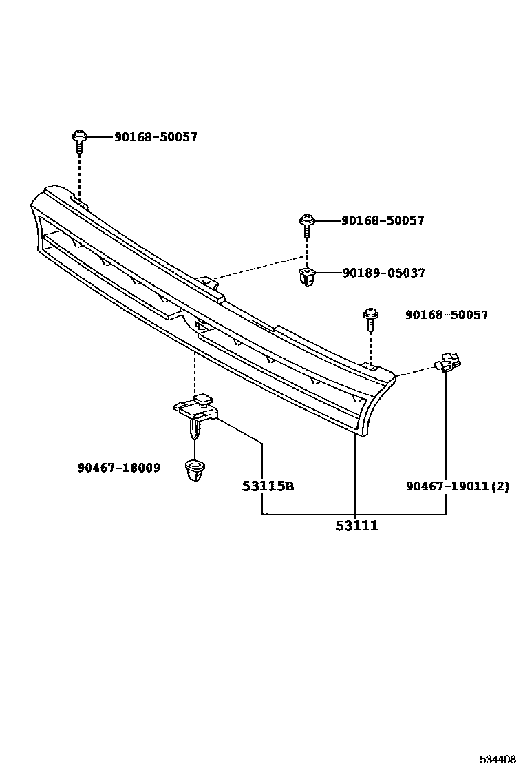 Toyota COROLLA radiator grille EPC diagram — 534408
