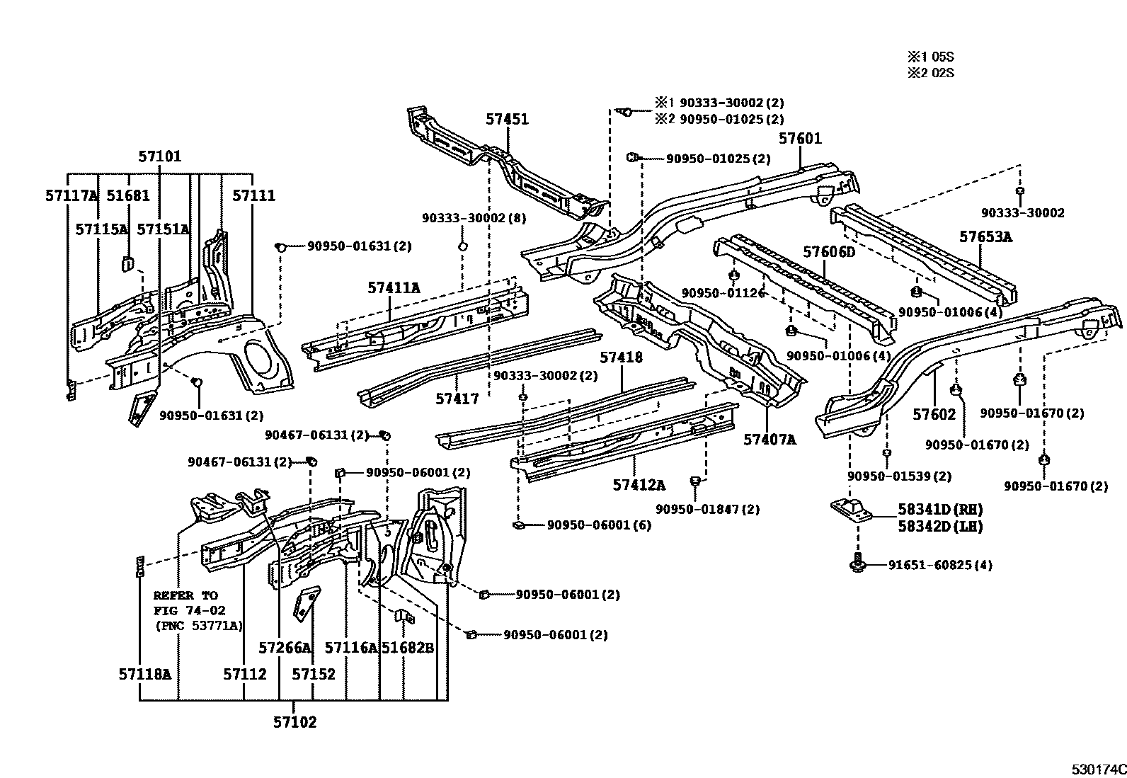 Toyota COROLLA Floor stringers EPC diagram — 530174C