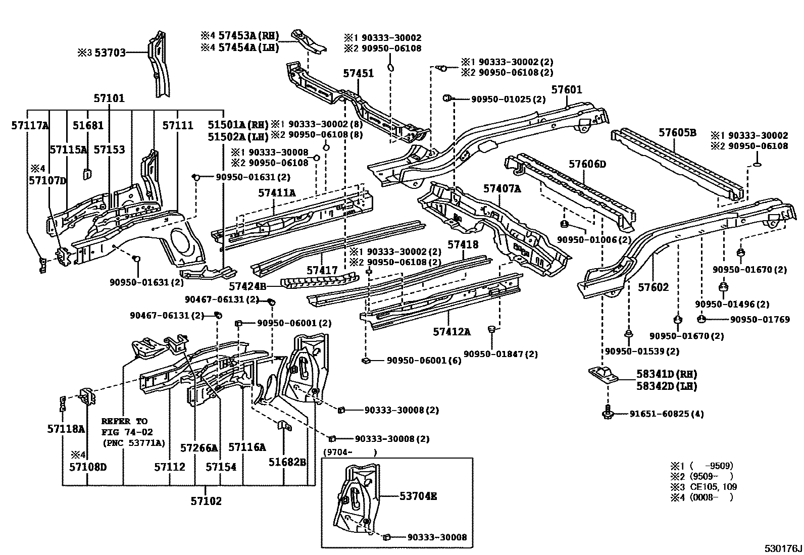 Toyota COROLLA Floor stringers EPC diagram — 530176L