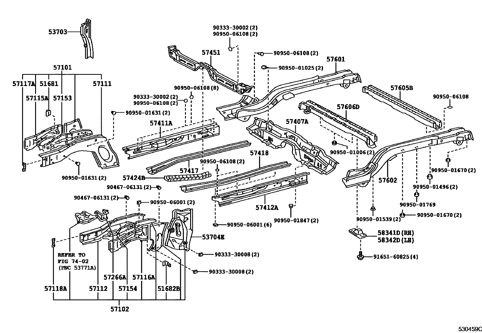 Toyota COROLLA Floor stringers EPC diagram — 530459C
