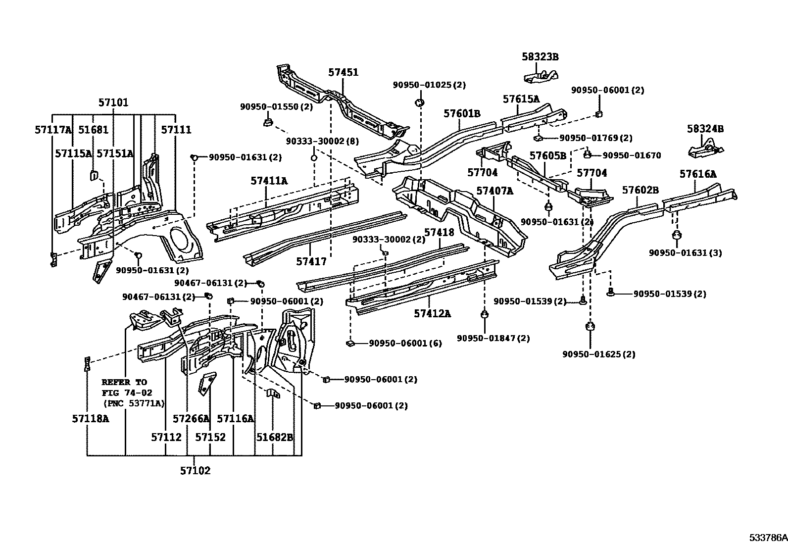 Toyota COROLLA Floor stringers EPC diagram — 533786A