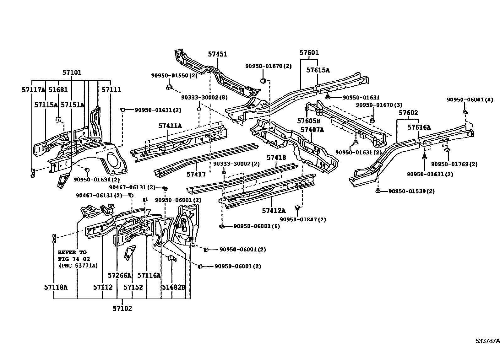 Toyota COROLLA Floor stringers EPC diagram — 533787A